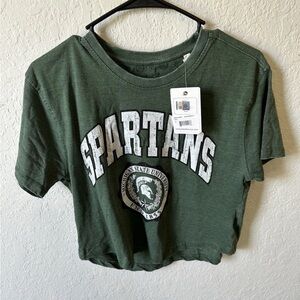 Women’s Small Michigan State Spartans PRESSBOX Vintage Burnout Crop T-Shirt NWT